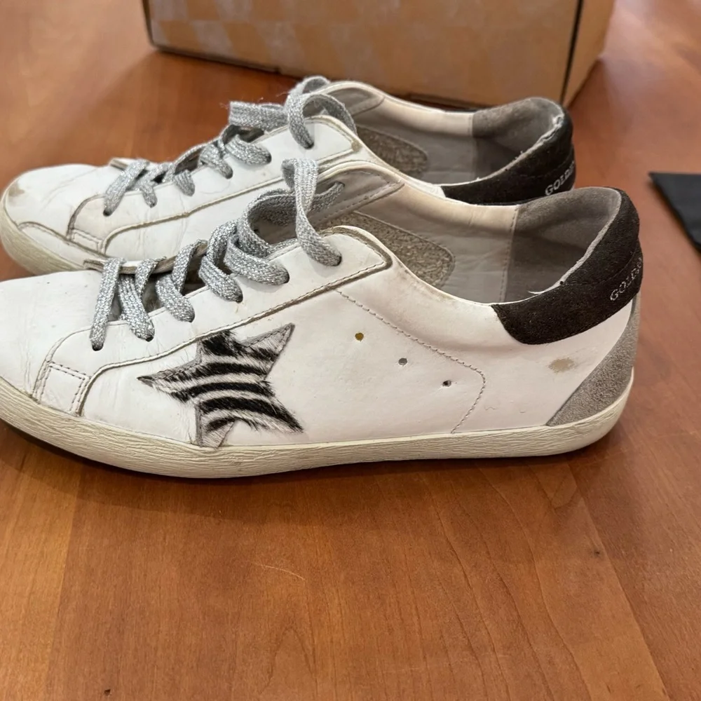 Golden Goose Women's Superstar White Leather /Suede Heels/ Zebra Stars/ Sz.38 - Picture 4 of 13